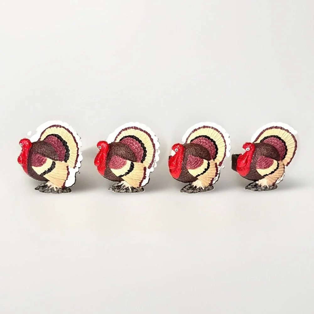 Vintage Turkey Napkin Rings Set of 4 Resin Thanksgiving Fall Harvest Table Decor
